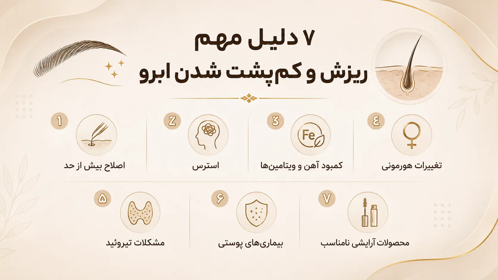 ۷ دلیل مهم علت ریزش و کم پشت شدن ابرو